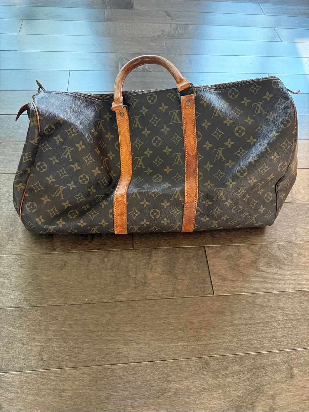Louis Vuitton Brown Canvas Duffel with Tan Leather Trim